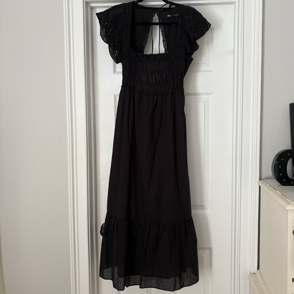 Zara black eyelit midi dress